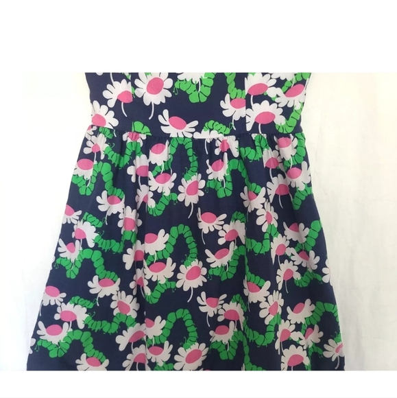 Lilly Pulitzer Lottie Navy Yum Yum Floral Vintage Slub Strapless Dress US 10 - Picture 3 of 8